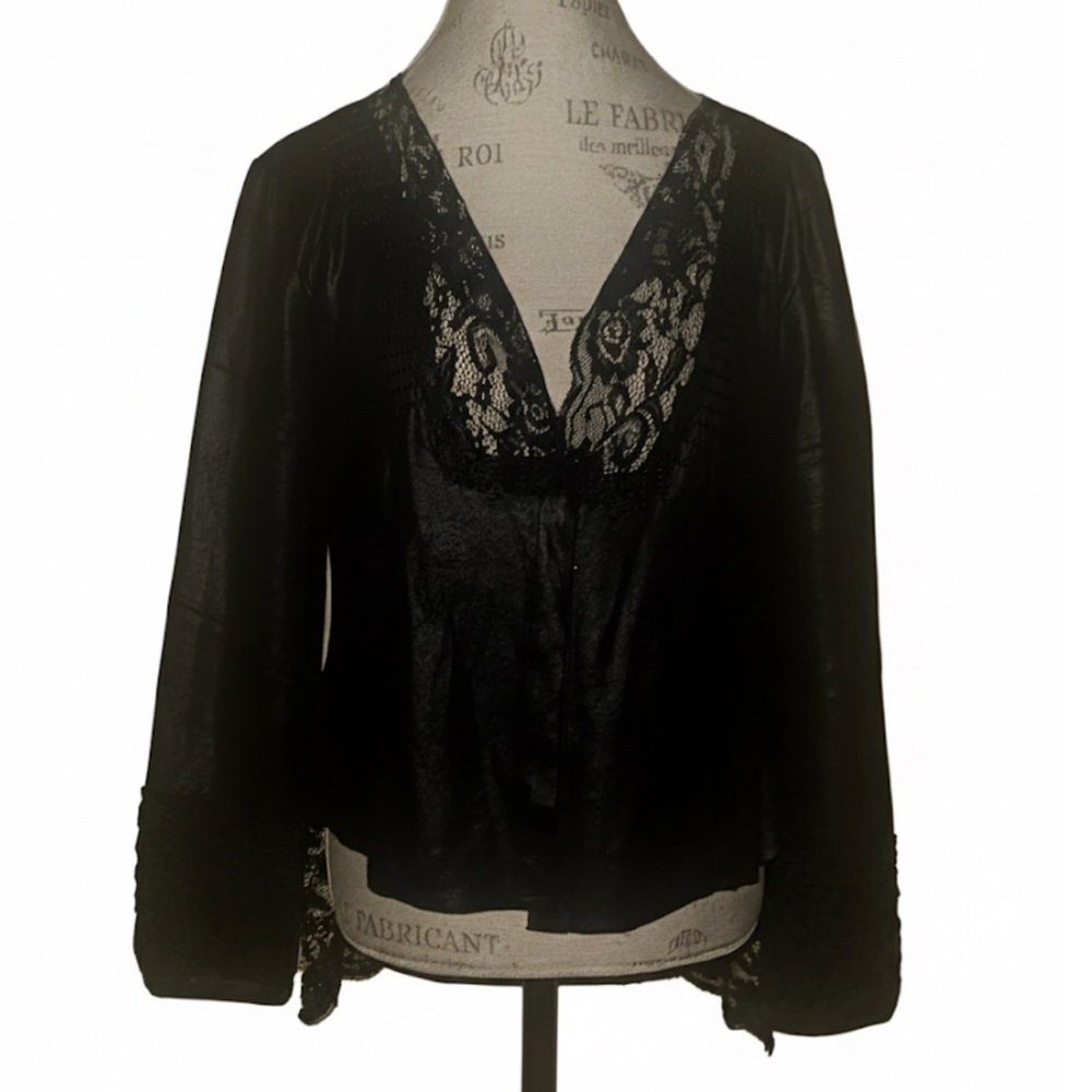 NU Denmark Elegant Black Lace And Faux Leather Women's Lightweight Jacket Medium